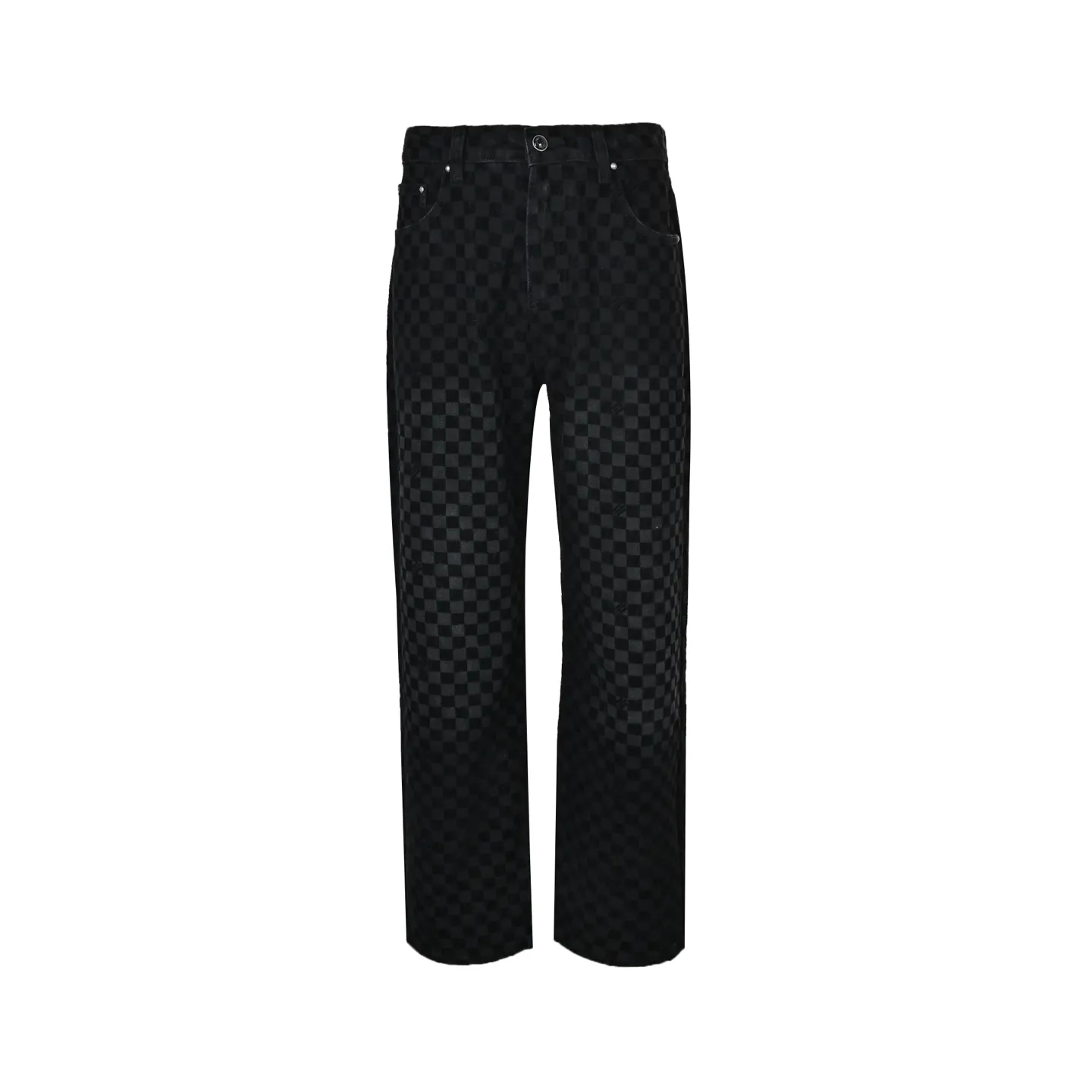 Louis Vuitton/Louis Vuitton mosaic flocking checkerboard patchwork jeans